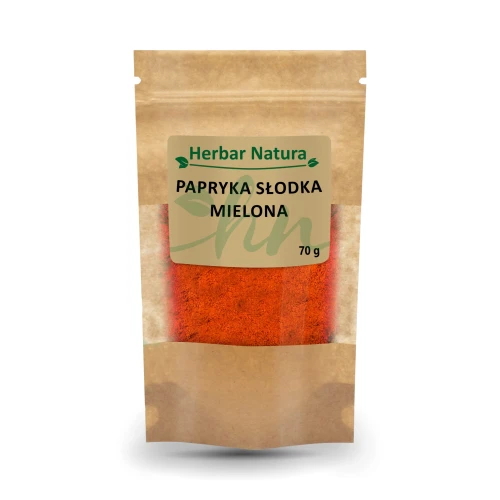 Papryka słodka mielona Herbar Natura 70 g Papryka słodka mielona Herbar Natura 70 g – naturalna, aromatyczna przyprawa z suszonej papryki, idealna do zup, sosów i dań mięsnych 