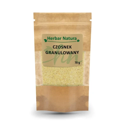Czosnek granulowany Herbar Natura 70 g Czosnek granulowany Herbar Natura 70 g – naturalna, aromatyczna przyprawa z suszonego czosnku, idealna do mięs, sosów, zup i dań kuchni świata 