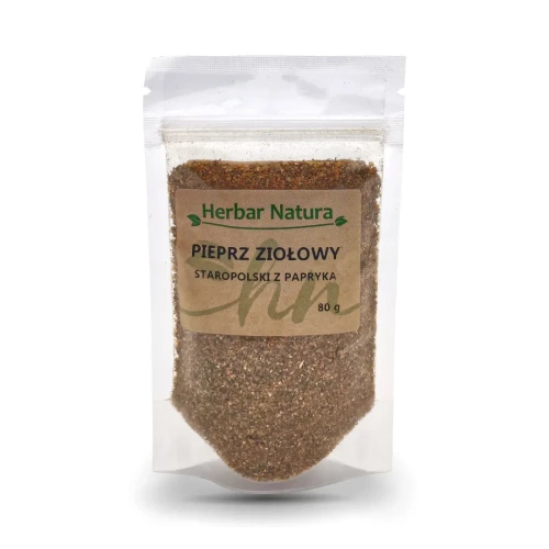 Pieprz ziołowy staropolski Herbar Natura 80 g Pieprz ziołowy staropolski Herbar Natura 80 g – aromatyczna mieszanka ziół i przypraw, idealna do mięs, zup, sosów i dań kuchni polskiej 