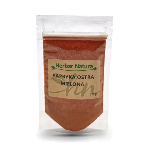 Papryka ostra mielona Herbar Natura 70 g Papryka ostra mielona Herbar Natura 70 g – naturalna, intensywnie pikantna przyprawa z suszonej papryki, idealna do dań ostrych, sosów i kuchni meksykańskiej 