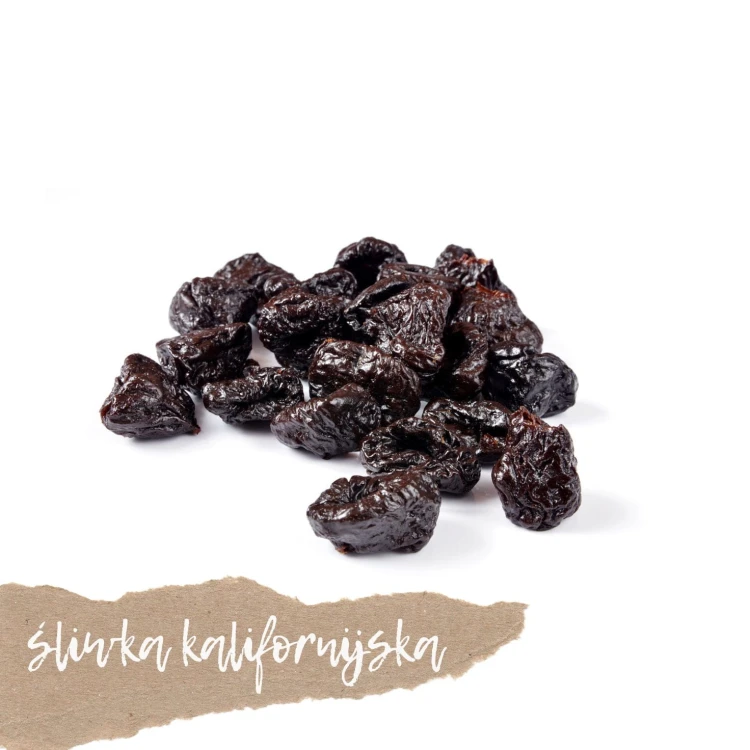 Śliwka suszona kalifornijska Śliwka suszona kalifornijska – naturalnie suszone, soczyste śliwki bogate w błonnik, idealne jako zdrowa przekąska i dodatek do deserów 