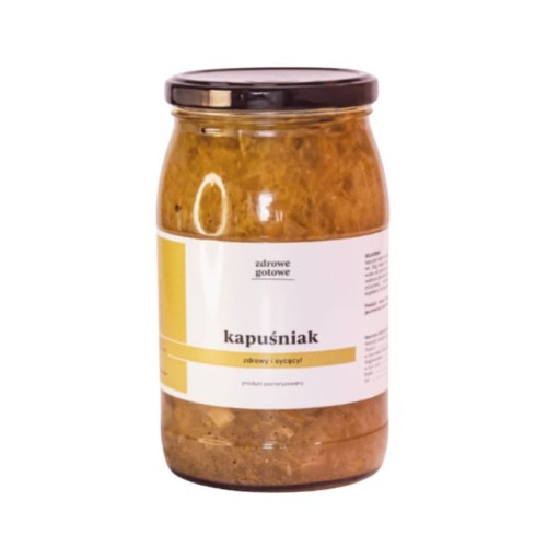 Kapuśniak Zdrowe Gotowe 900 ml Kapuśniak zdrowy i sycący 900 ml – tradycyjna zupa na kiszonej kapuście, aromatyczna, gotowa do podgrzania, bez sztucznych konserwantów 