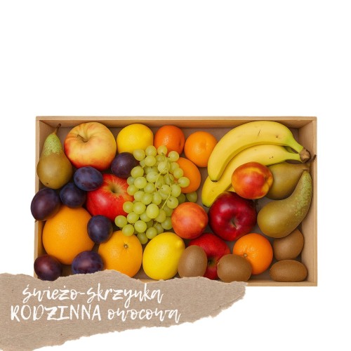 Box pełen sezonowych owoców – rodzinny Box pełen sezonowych owoców rodzinny – duży zestaw świeżych, soczystych owoców idealnych dla całej rodziny, bogaty w witaminy i naturalną energię 