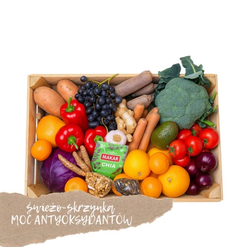 Box warzyw i owoców – moc antyoksydantów Box warzyw i owoców bogatych w antyoksydanty – zestaw świeżych produktów wspierających odporność, spowalniających procesy starzenia i chroniących organizm przed stresem oksydacyjnym 