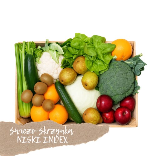 Box warzyw i owoców o niskim indeksie glikemicznym Box warzyw i owoców o niskim indeksie glikemicznym – zestaw świeżych produktów wspierających stabilny poziom cukru, idealny dla osób na diecie low IG i dbających o zdrowie
