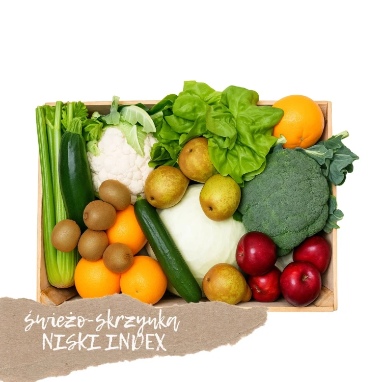 Box warzyw i owoców o niskim indeksie glikemicznym Box warzyw i owoców o niskim indeksie glikemicznym – zestaw świeżych produktów wspierających stabilny poziom cukru, idealny dla osób na diecie low IG i dbających o zdrowie