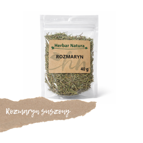 Suszony rozmaryn 40 g — aromatyczne zioło Herbar Natura, idealne do mięs, sosów i pieczywa. Świeży aromat, szczelne opakowanie.